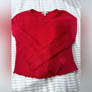 100% Cotton Crewcuts Vibrant Red Long Sleeve Tee Lettuce Trim size M (8-9)